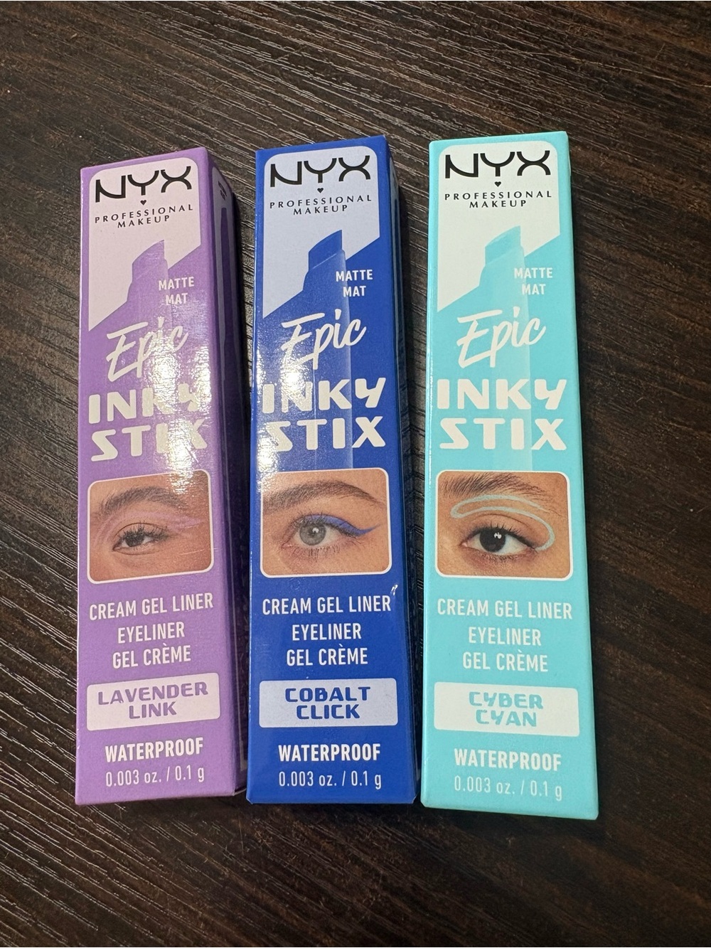 NYX Epic InkY Stix Cream Gel Eyeliner — Lavender Link, Cobalt Click, Cyber Cyan